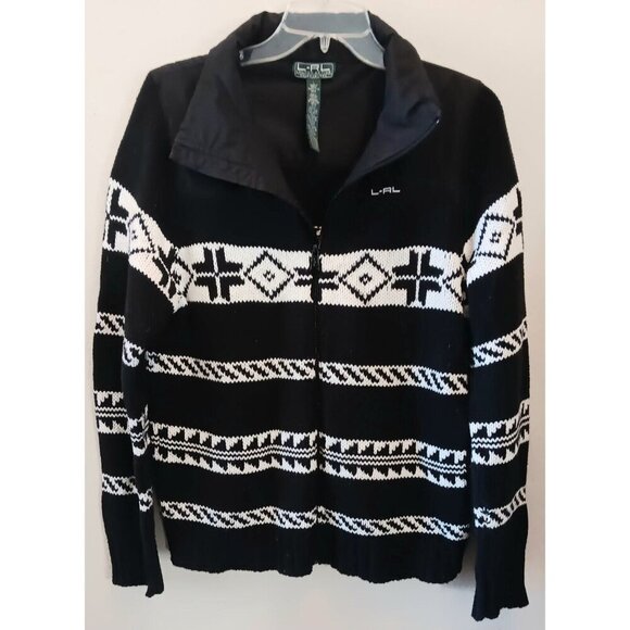 Ralph Lauren LRL Sweater Jacket Black Cream Aztec Southwestern Western L - Picture 1 of 9